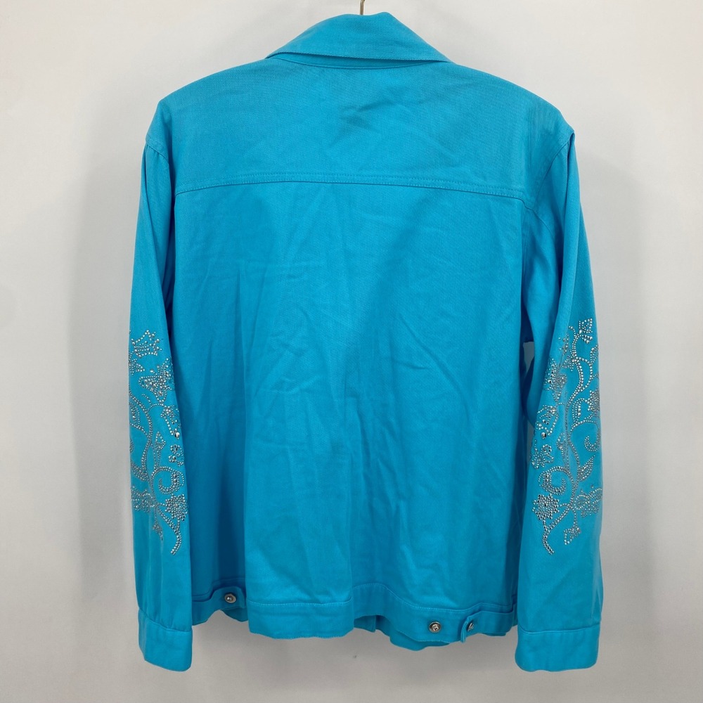 Quacker Factory Women's Size L Embellished Butterfly Denim Jacket Turquoise Blue - Picture 2 of 9